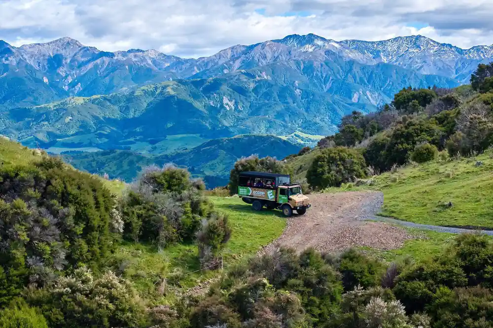 The farm truck on the track below the Kaikoura range