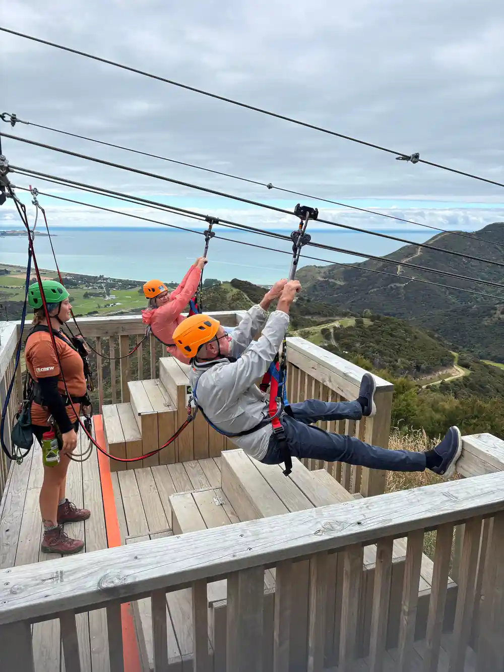 A rider setting off from the timber deck