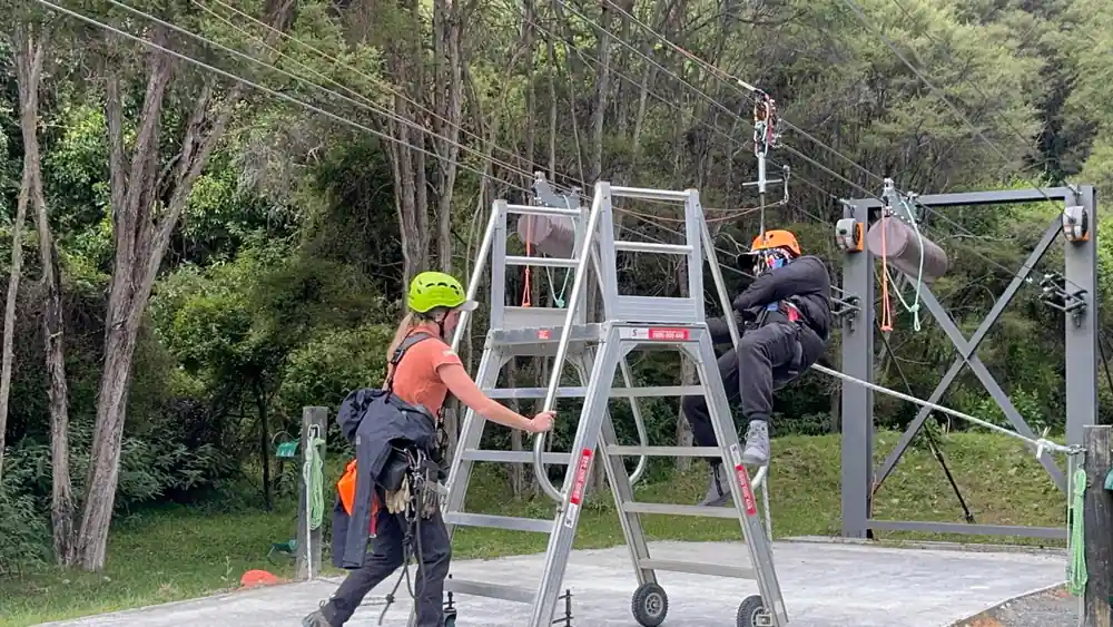 Staff setting up at the launch structure