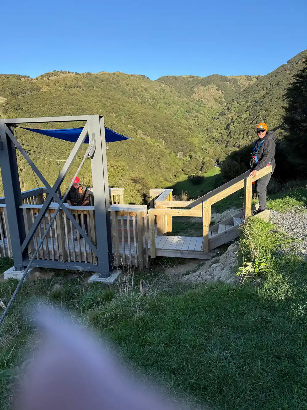 A timber platform above the gully